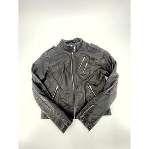 Maurices Faux Leather Moto Jacket Womens Medium Black Full Zip Mock Neck Outdoor